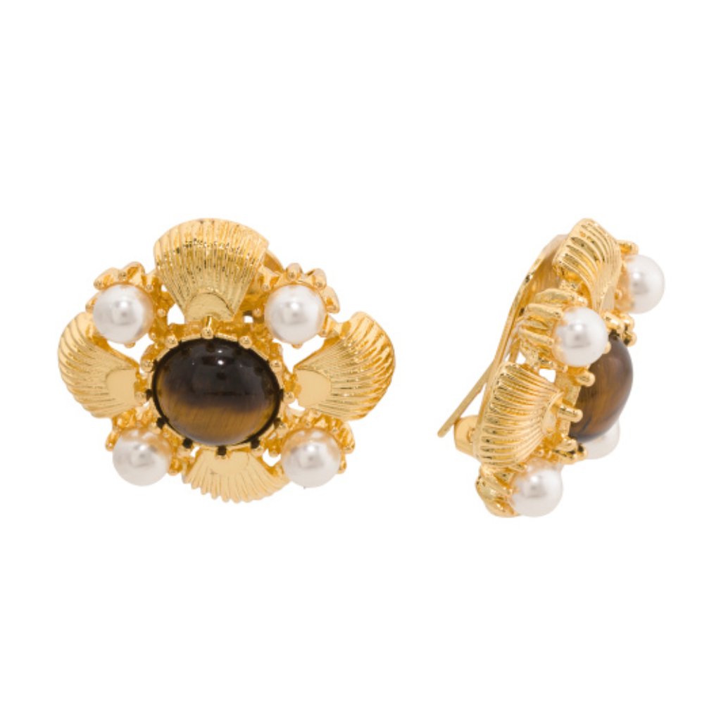 Ben Amun Made In Usa 24k Gold Plated Stone And Pearl Earrings